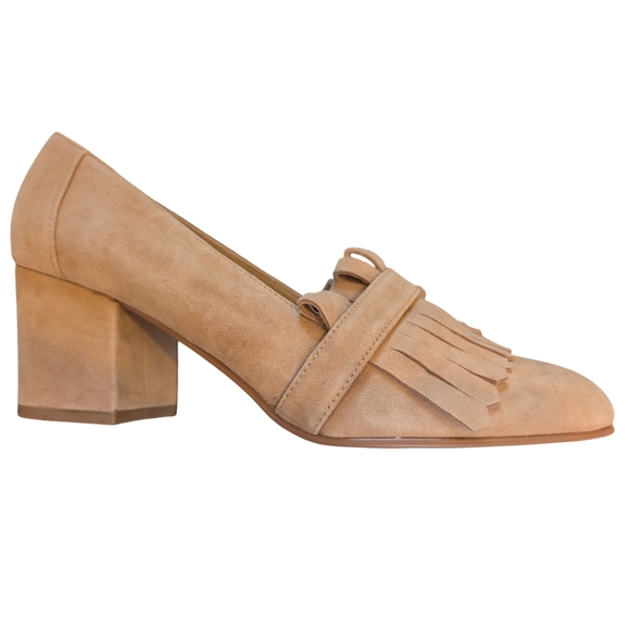 Steve Madden Kate Slip-On Loafer Camel Sand Suede Block Heel Shoes Size 8.5 - Picture 1 of 9